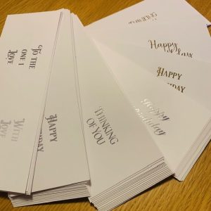 (230G) 220X80 SATIN FOILED SENTIMENTS PK100